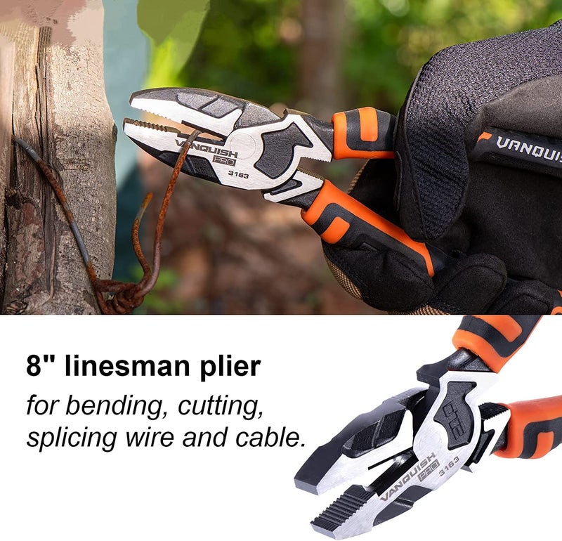 Vanquish 8 Inch Linemans Pliers High-Leverage Linesman Pliers with Side Cutting Design (3163) - Image 4